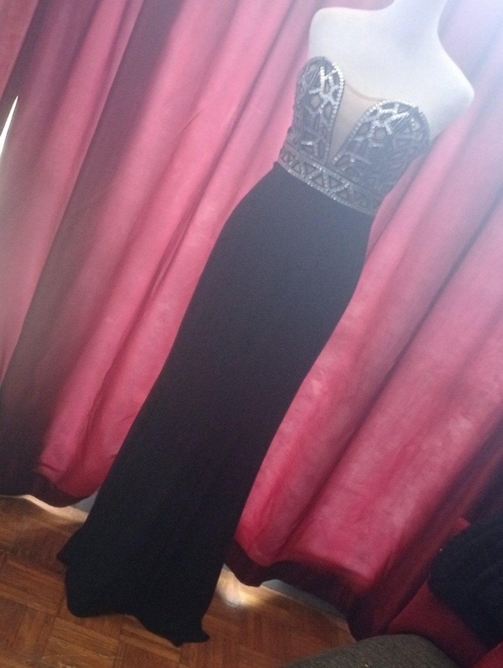 Blondie Nites Black Strapless Beaded Bodice Evening Gown Size 1